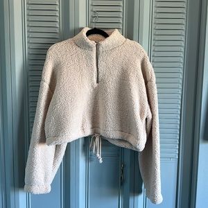 Topshop Teddy Bear Half Zip Cropped Pullover
